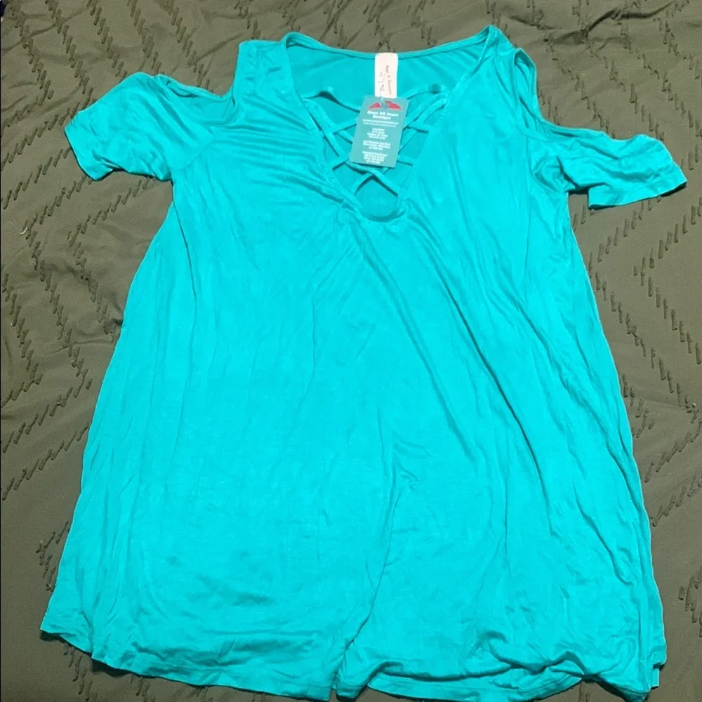 Women's Teal Cold Shoulder Boutique Top - Picture 1 of 2